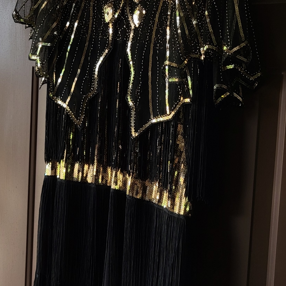 Babe Beyond Flapper dress, cape, head piece, fishnets, beaded mask NWT